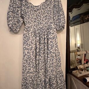 Torrid Smocked Floral Blue and White Midi Dress
